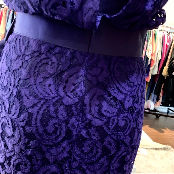 TADASHI SHOJI ROYAL PURPLE LACE SPECIAL OCCASION GOWN DRESS - Picture 10 of 16